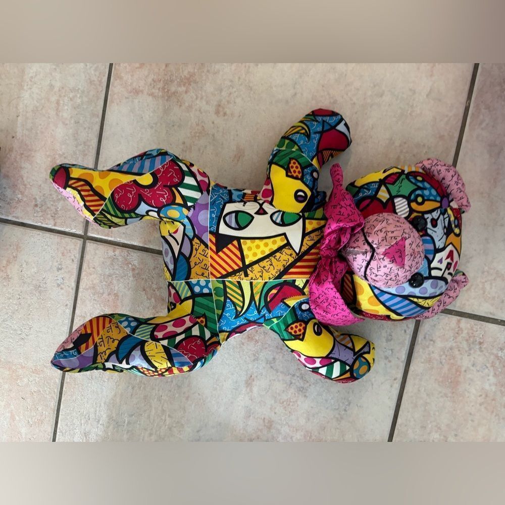 ROMERO BRITTO MR PLUSH STUFFED ANIMAL SCULPTURe ART Silk GARDEN PARTY Teddy Bear